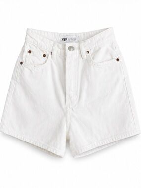ZARA White High-Waist Denim Shorts